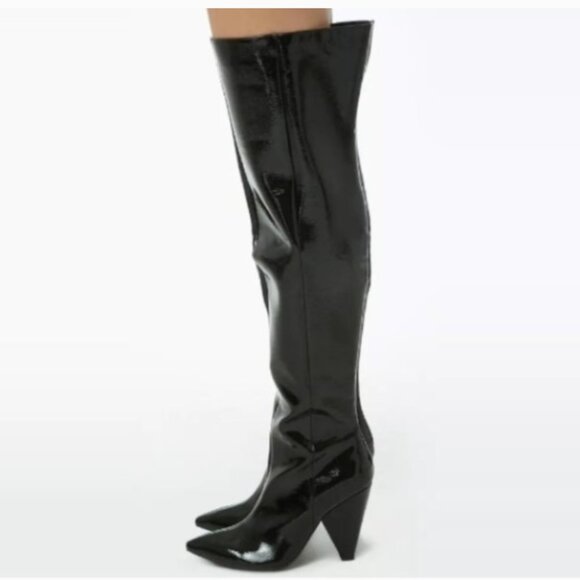 Forever 21 Shoes - Forever 21 black faux patent thigh high boots 7